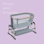 Maxi-Cosi Iora Air Beistellbett Baby, Co-Sleeper mit Allround-Netzgewebe, 0–6 Monate (9 kg), Schaukelmodus,5 Höhenstufen, Leichtes Schieben, Leicht zu Tragen, 2 Räder, Beyond Grey