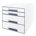 Leitz CUBE Schubladenbox mit 4 Schubladen, Weiß/Grau, A4, Inkl. transparentem Schubladeneinsatz, WOW, 52132001