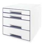 Leitz CUBE Schubladenbox mit 4 Schubladen, Weiß/Grau, A4, Inkl. transparentem Schubladeneinsatz, WOW, 52132001