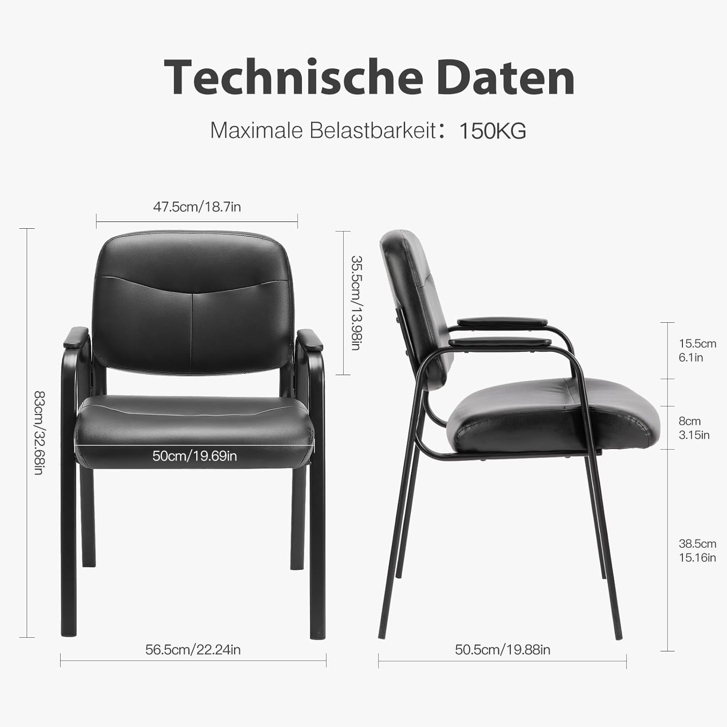 Sweetcrispy Besucherstühle, Konferenz-Empfangsstühle, Bequeme Arbeitsstühle, Bürostühle mit hochwertiger Halbpolsterung und Kunstlederbezug, Wartezimmerstuhl mit Armlehnen, gepolstert, 1er-Set