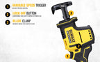 DEWALT 18 Volt Akku-Kompakt-Säbelsäge(bürstenloser Motor, sehr kompakte Abmessungen, werkzeugloser Sägeblattwechsel, schwenkbarer Sägeschuh, Lieferung ohne Akku und Ladegerät), DCS369N-XJ