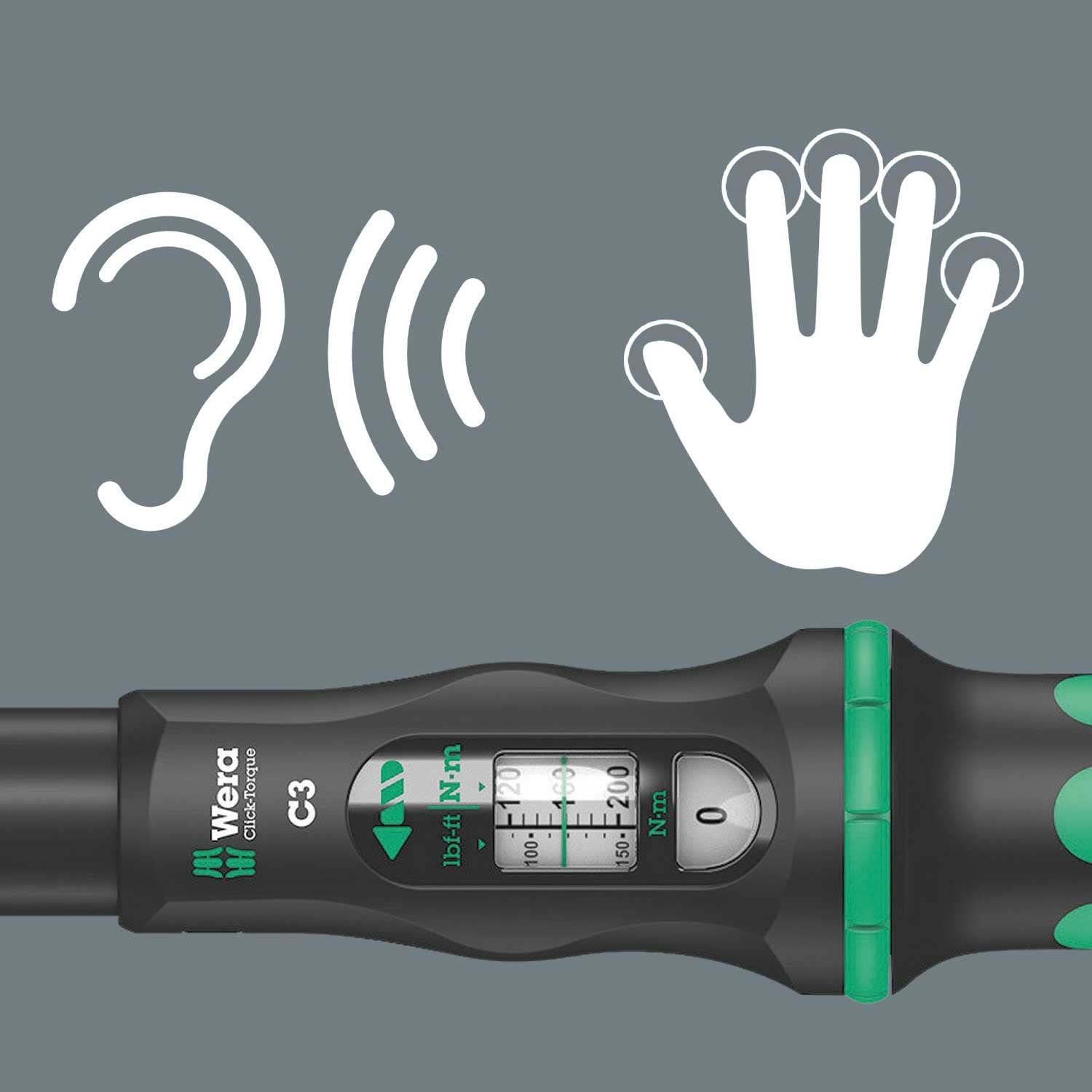 Wera 05075622001 Click-Torque C 3 Drehmomentschlüssel mit Umschaltknarre Schwarz, Grün, 1/2", 40 - 200 Nm