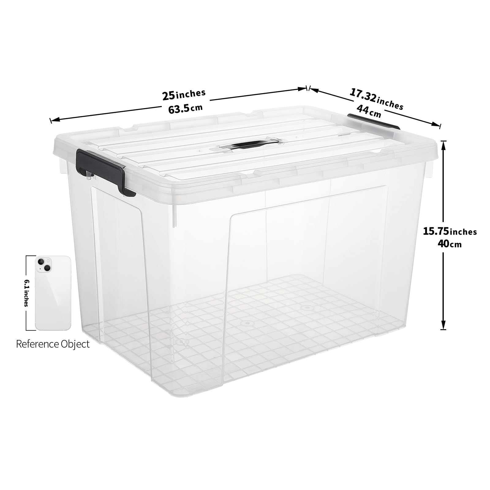 Cetomo 90L*4 Aufbewahrungsboxen, Tragbare Plastikboxen mit Deckeln, Organizer-Behälter mit Griff und Clips, Stapelbar, Ineinander Nestbar, für Zuhause und Büro, Transparent, 90L-4er Pack