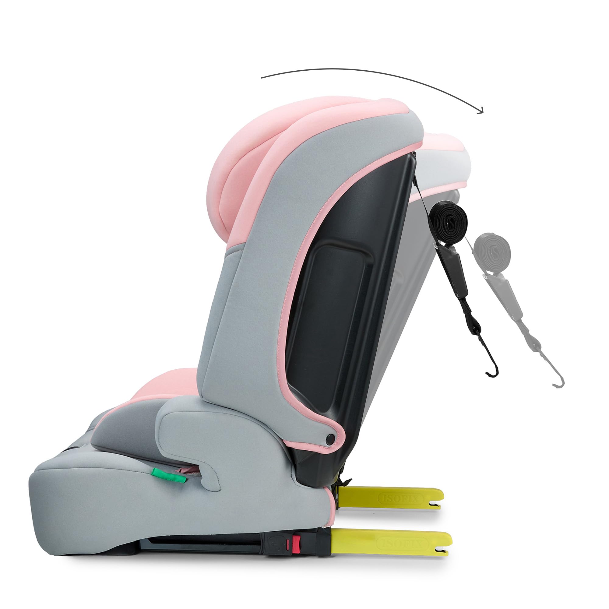 Kinderkraft SAFETY FIX 3 PRO 76-150 cm Kindersitz 9-36 kg, Kinderautositze mit isofix, Einstellung der Kopfstütze und Rückenlehne, extra TOP TETHER, 5 punkt gurte, Rosa