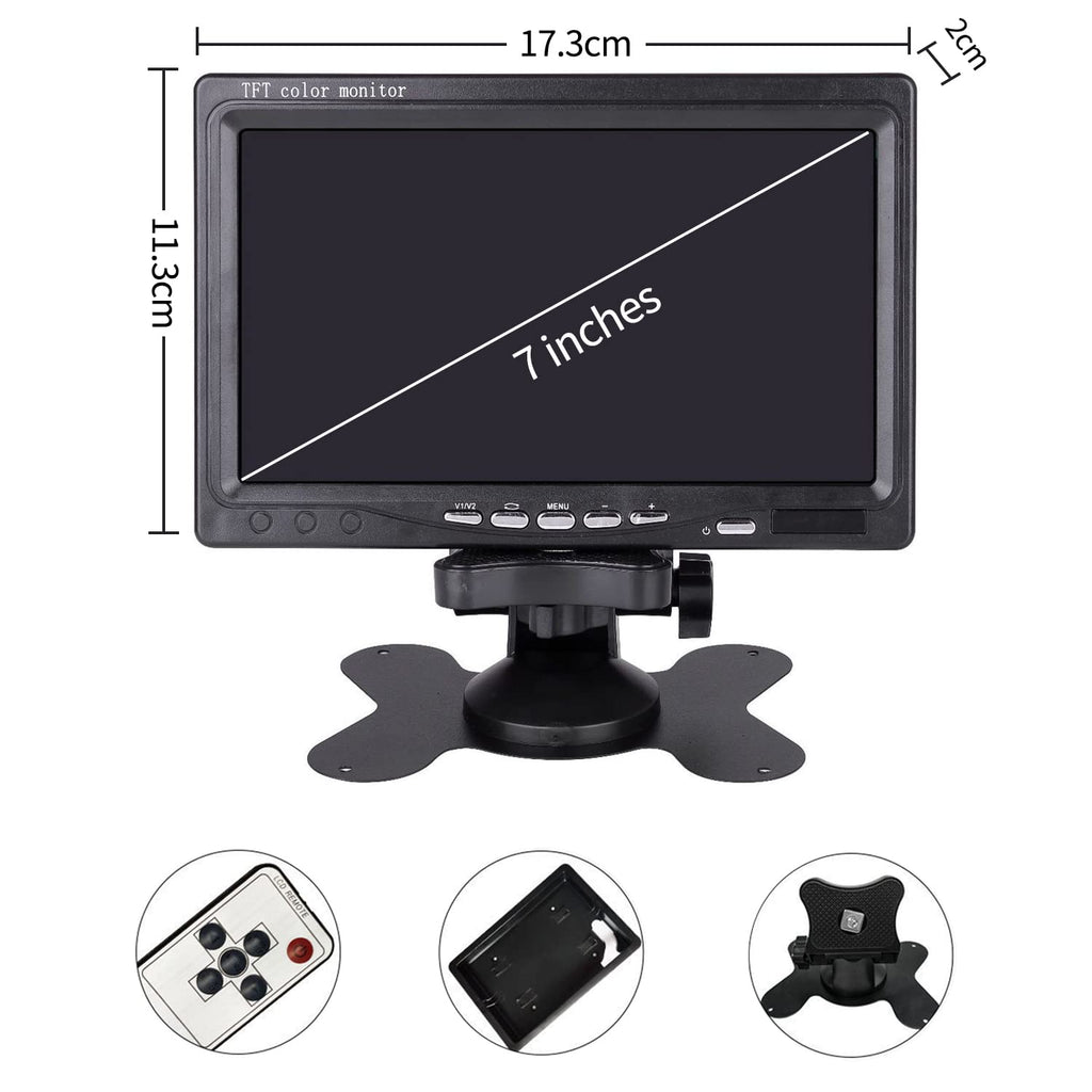 OBEST 7 Zoll TFT LED Auto Rückfahrkamera Monitor, Bildschirm für Rückfahrkamera, DC12V-24V, AV1/AV2-Videoumschaltung, Auto Monitor für LKW Busse Wohnmobil Van KfZ Truck