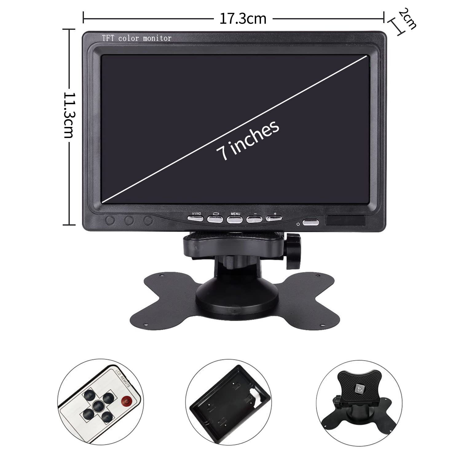 OBEST 7 Zoll TFT LED Auto Rückfahrkamera Monitor, Bildschirm für Rückfahrkamera, DC12V-24V, AV1/AV2-Videoumschaltung, Auto Monitor für LKW Busse Wohnmobil Van KfZ Truck