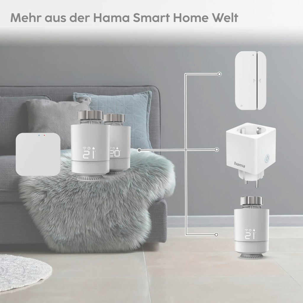 Hama Smartes Heizkörperthermostat, Starter-Set 2 St. mit Hub (Heizungssteuerung WLAN, Smart Home Heizungsregler f. alle Ventile, programmierbarer Heizungsthermostat, heizen per App), Weiß