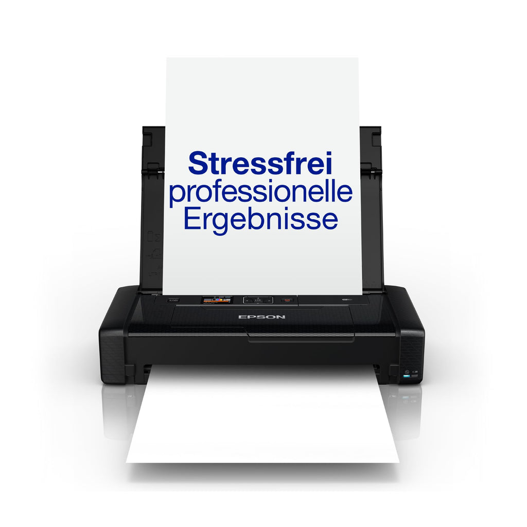 Epson WorkForce WF-110W tragbarer Tintenstrahldrucker (DIN A4, WiFi Direct, Drucker, mobiles Drucken, USB, integrierter Akku, nur 1,6 kg Gewicht) schwarz
