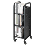 VEVOR Bücherwagen, 100 kg Tragkraft, Bibliothekswagen, 32 x 35 x 93,5 cm, einseitiges L-förmiges Bücherregal mit Doppelbremsrollen, Bücherregalwagen für Wohnzimmer, Büro, Schule, Schwarz
