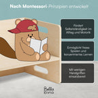 Bellabino Aki Kindersitzgarnitur - Kindermöbel Set 3 teilig - 2in1 Kinderhocker/Beistelltisch aus Holz Natur - Montessori Wendebank Birke - Kindersitzgruppe Indoor - Kindertisch mit Kinderstuhl