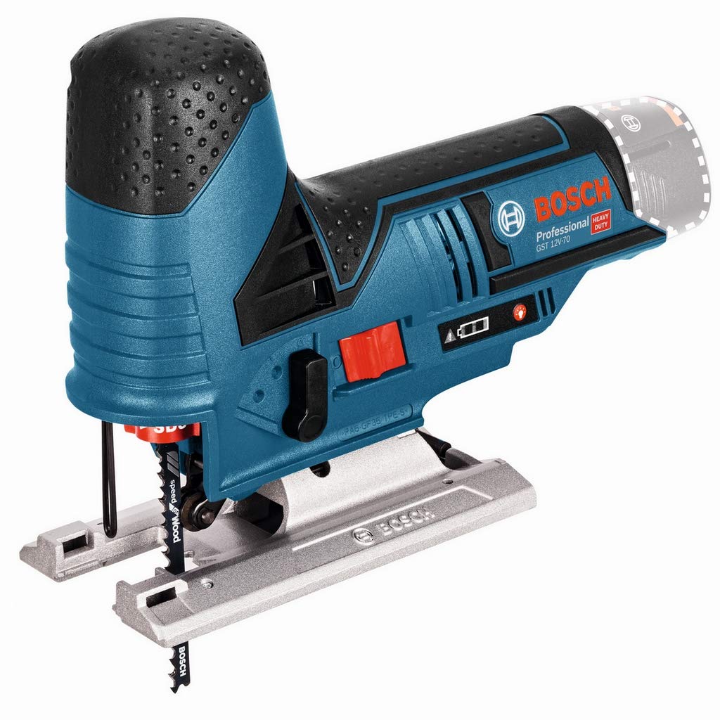 Bosch Professional 12V System Akku Stichsäge GST 12V-70 (Schnitttiefe in Holz: 70mm, inkl. 2x Sägeblatt, Gleitschuh, Spanreißschutz, L-BOXX, ohne Akku/ Ladegerät)