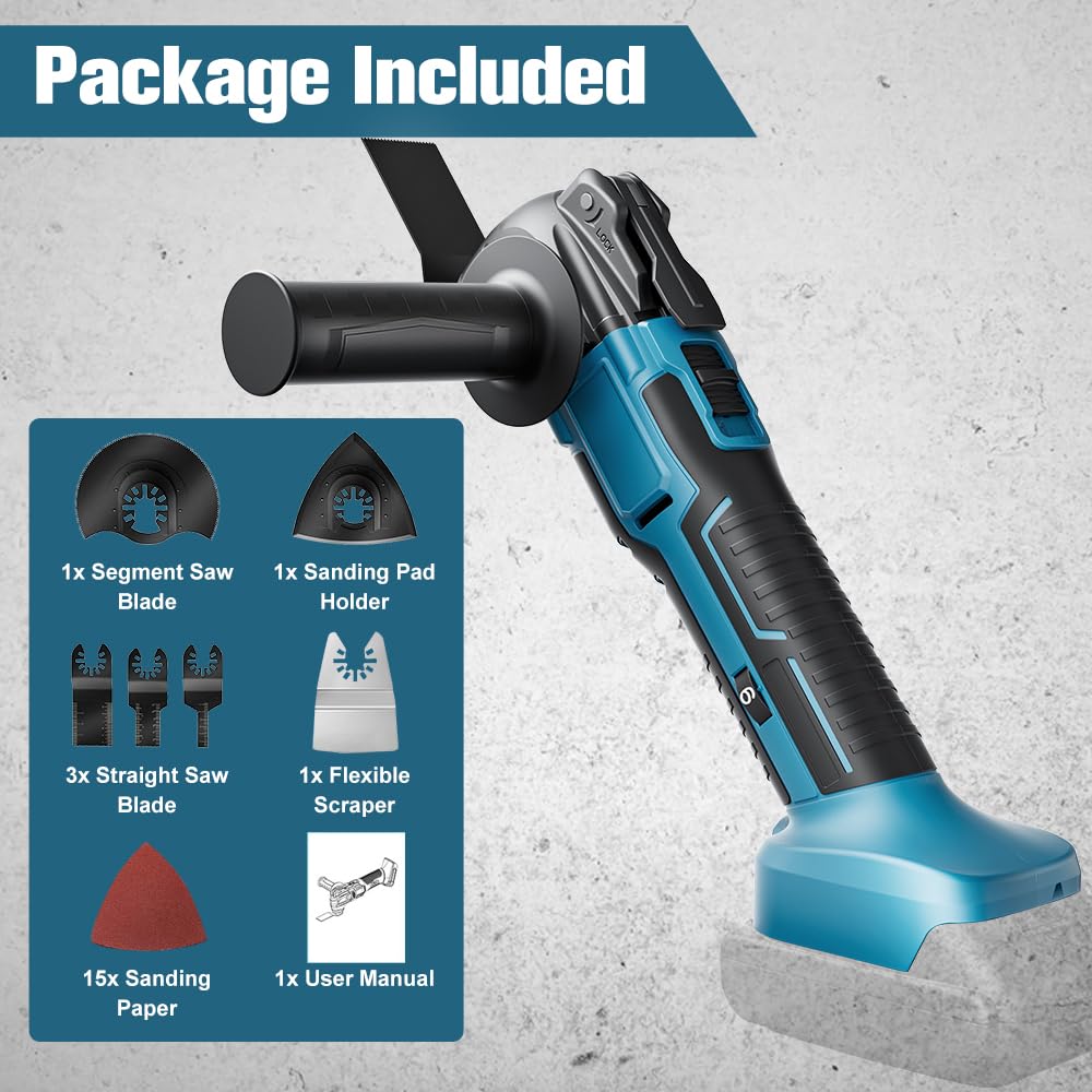 Multifunktionswerkzeug akku für Makita 18V Akku (Ohne Akku), Oszillationswerkzeug Akku mit 23 Zubehör, 6 Einstellbare Geschwindigkeiten Multitool zum Entfernen, Schaben, Schneiden