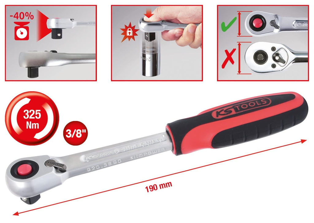 KS Tools 920.3890 3/8" SlimPOWER Umschaltknarre,72 Zahn