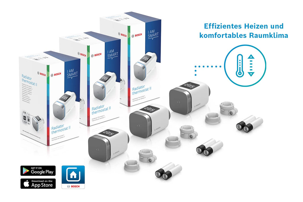 Bosch Smart Home Heizkörperthermostat II, 3er Set, smarte Thermostate mit App-Funktion, kompatibel mit Amazon Alexa, Apple HomeKit, Google Home - Amazon Edition