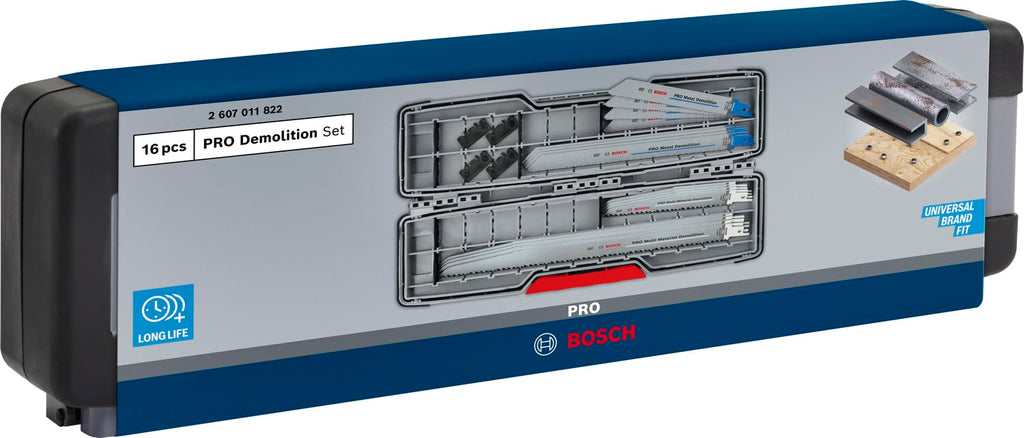 Bosch 16x PRO Tough Box Demolition Säbelsägeblatt-Set, 16-tlg. (für Rohre und Profile aus Metall, Nichteisenmetalle, Länge mm, Professional Zubehör Säbelsäge)