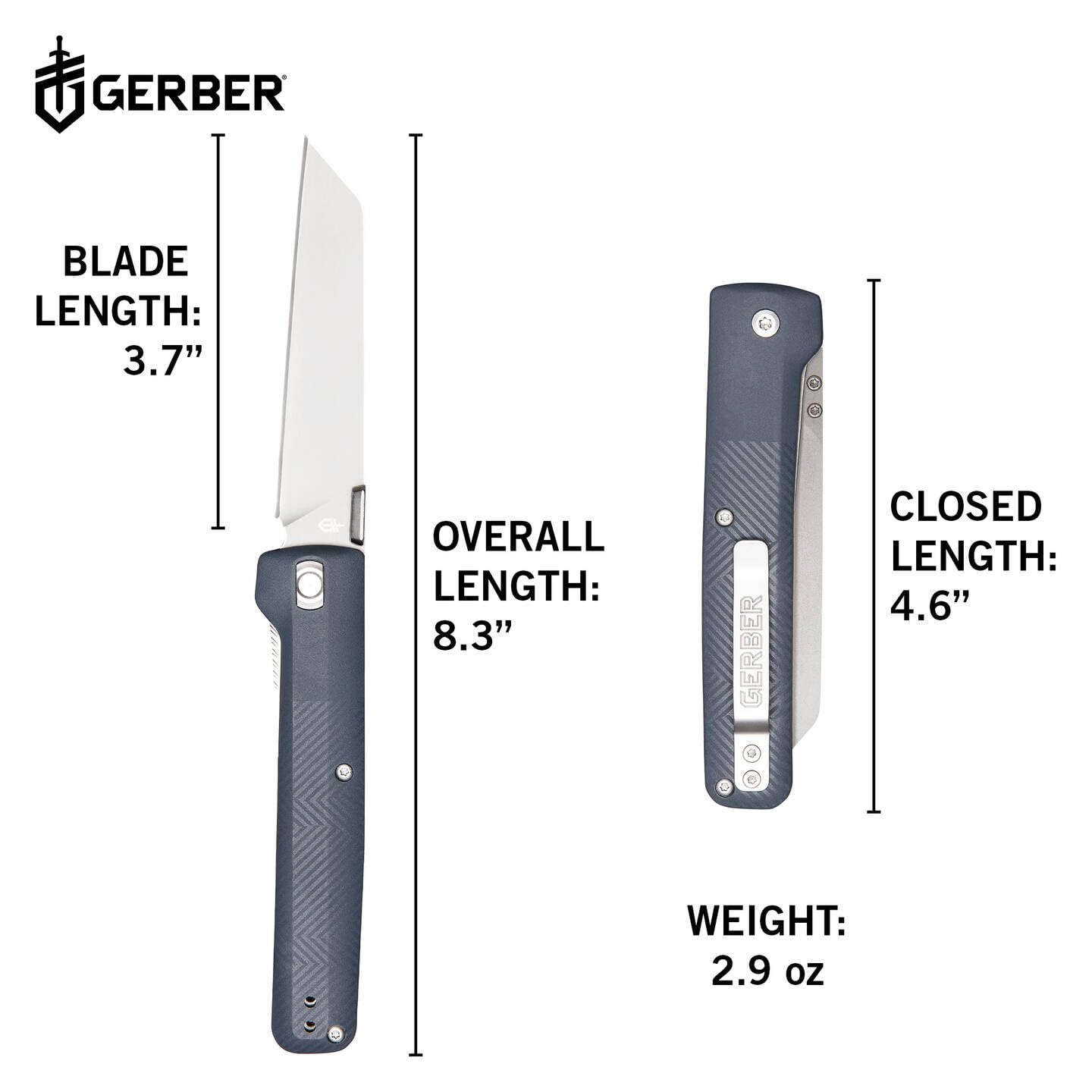 Gerber Taschenmesser mit Gürtelclip, Pledge, 7Cr17MoV Edelstahlklinge im Reverse-Tanto-Look, Griffschalen aus glasfaserverstärktem Nylon, Klingenlänge: 9,2 cm, 1067369