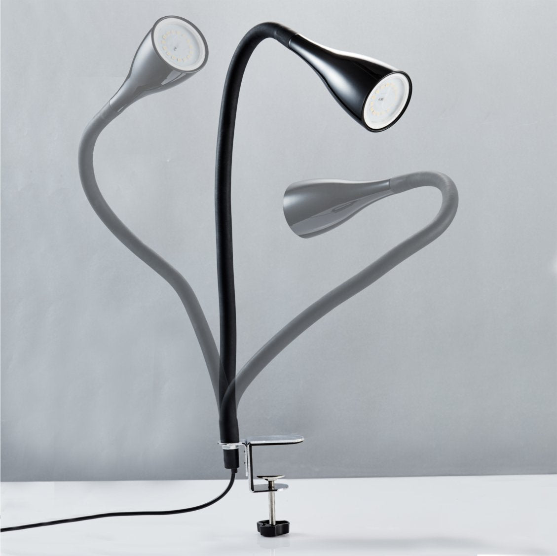 B.K.Licht - Schreibtischlampe mit Kabelschalter, dimmbar in Stufen, schwenkbar, Tischlampe, Klemmleuchte, Tischleuchte, Bürolampe, Leselampe, Leselicht, Klemmlampe, 60x5,5 cm, Schwarz