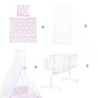 roba Babywiege 40 x 90 cm Kleine Wolke aus Holz - Stubenwagen & Wiege - Bett Set komplett mit Feststellfunktion - Wolken Motiv in Rosa - Inkl. Ausstattung - Holz weiß