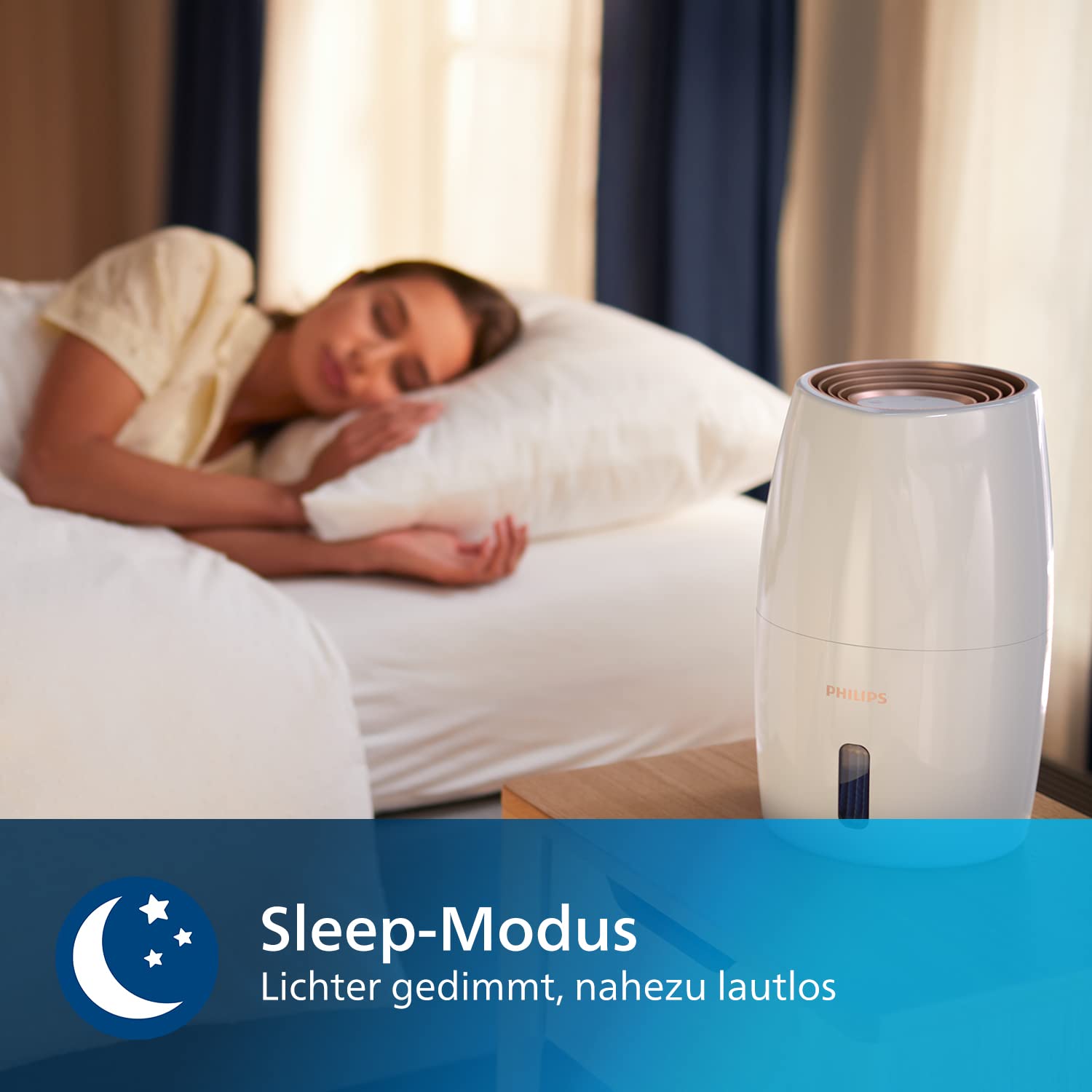 PHILIPS Luftbefeuchter 2000 Serie, hygienische NanoCloud-Befeuchtung, 99,97% weniger Bakterien, 200ml/h, 2L Wassertank, Ultra leise (33dB), Sensor, 3 Stufen, Auto&Schlafmodus, Timer, Weiß (HU2716/10)