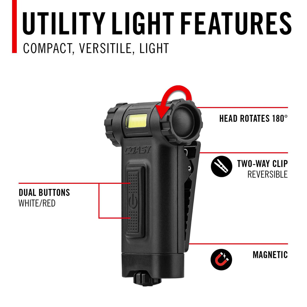 Coast HX4 LED-Klemmleuchte, 80 Lumen, zweifarbig (weißer oder roter Lichtstrahl), magnetisch, mit Strahlrotierung, schwarz