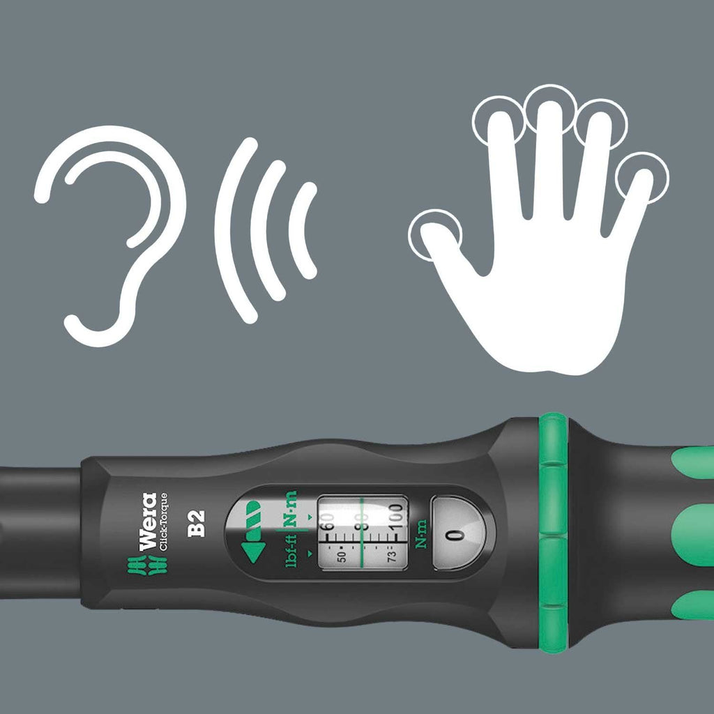 Wera 05075611001 Click-Torque B 2 Drehmomentschlüssel mit Umschaltknarre 3/8", 20-100 Nm