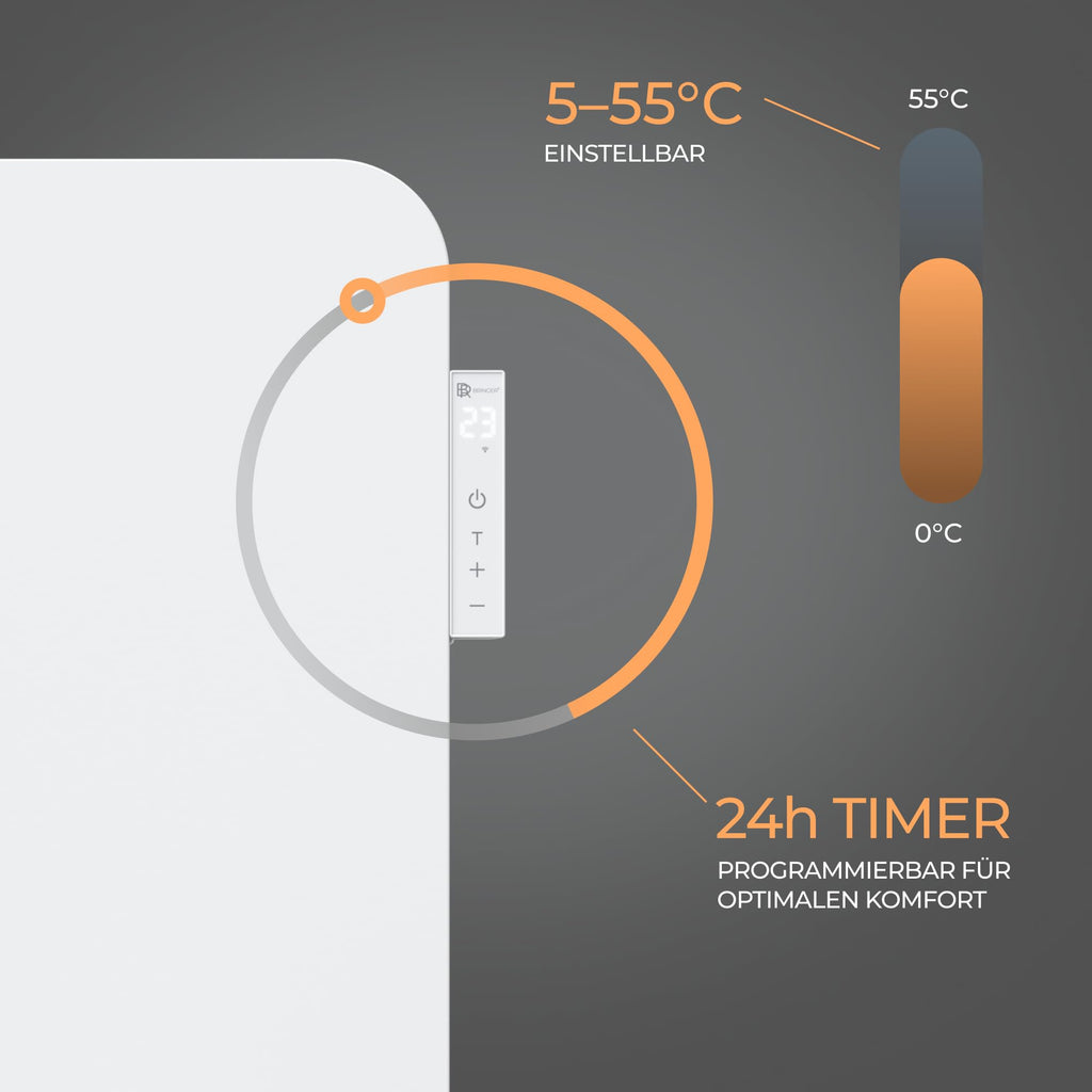 BR Bringer Infrarotheizung 750 Watt mit Smart Thermostat, WIFI & App - für Wandmontage oder als Standgerät für kleinere Räume bis 15m² - sehr Energiesparend - Deutsche Qualitätsmarke (weiß)