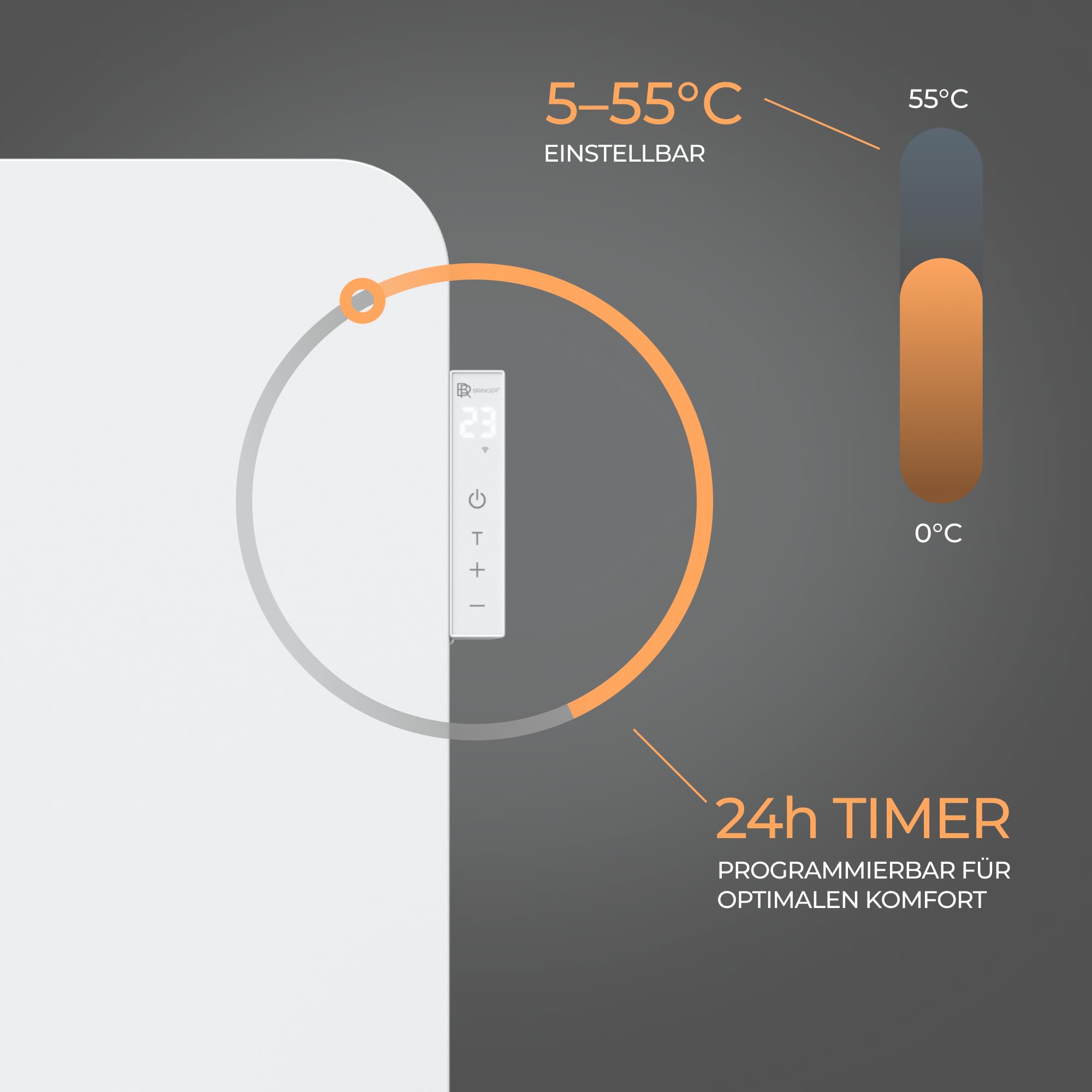 BR Bringer Infrarotheizung 750 Watt mit Smart Thermostat, WIFI & App - für Wandmontage oder als Standgerät für kleinere Räume bis 15m² - sehr Energiesparend - Deutsche Qualitätsmarke (weiß)