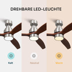 Mellerware - Deckenventilator mit Fernbedienung Brizy Bright | 45 W | 6 Geschwindigkeiten | Ultra leise | 3 Flügel 132 Durchmesser | Sommer-Winter-Funktion | Timer | LED | Darkwood