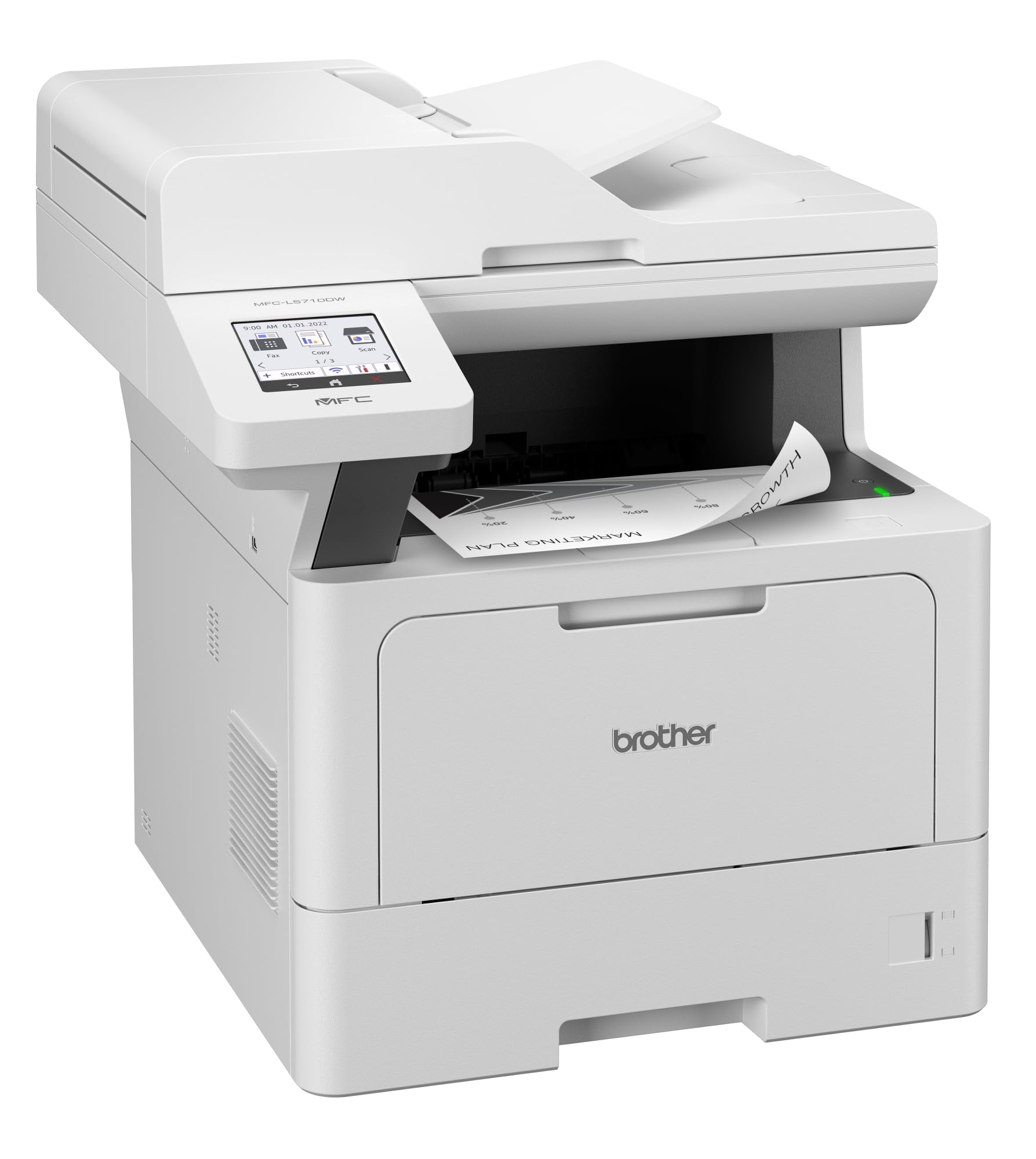 Brother MFC-L5710DW 4-in-1 Mulifunktionsdrucker schwarz weiß (A4, 48 Seiten/Min., 1.200x1.200 DPI, LAN, WLAN, Duplex-ADF, 250 Blatt Papierkassette) weiß/grau