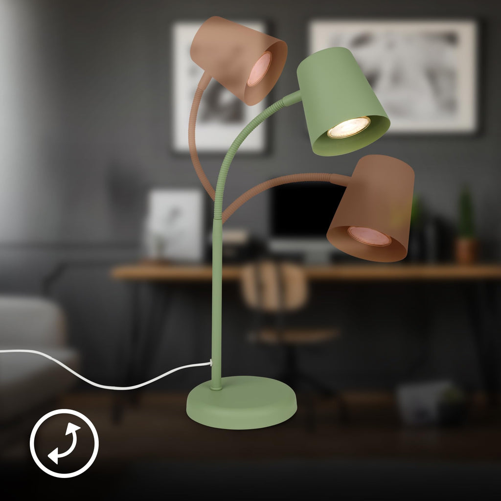 BRILONER – Nachttischlampe, Schreibtischlampe Schwenkbar, Tischlampe GU10 für Home Office mit Kabelschalter, Leselampe, Lindgrün