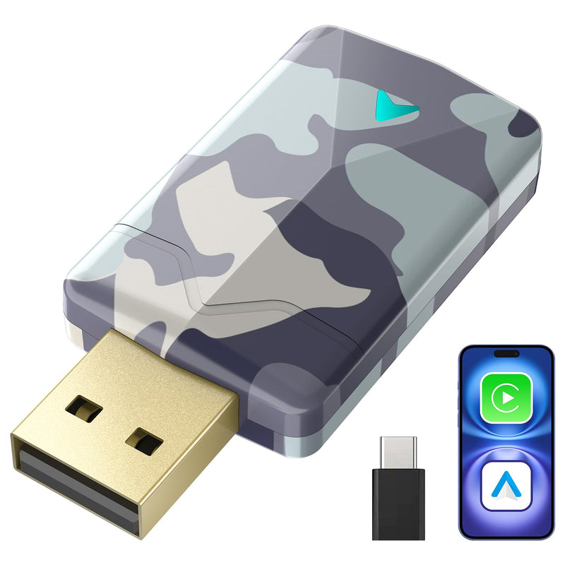 2026 Pro Mini CarPlay Wireless Adapter & Android Auto Wireless Adapter, Plug & Play, USB-A/USB-C, Stabil und Kompakt für Flüssiges Fahren, Kompatibel mit Autos ab 2016, iOS 10+ und Android 10+ Grau