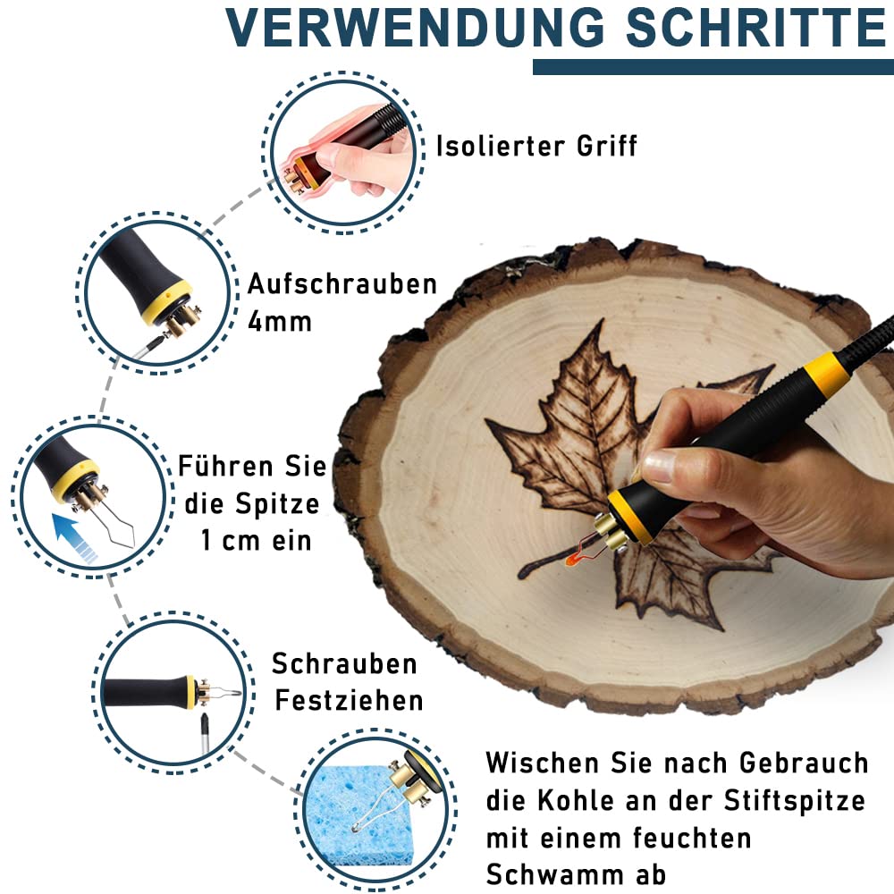 Brandmalerei 100W mit 23-teilig Spitz und zwei Stiften, Holzbrenner Brennkolben Set, Temperatur Einstellbar 0-750°C, Brandmalstation Brandmalkolben Brandmalgeräte für Holz, Leder und Kork