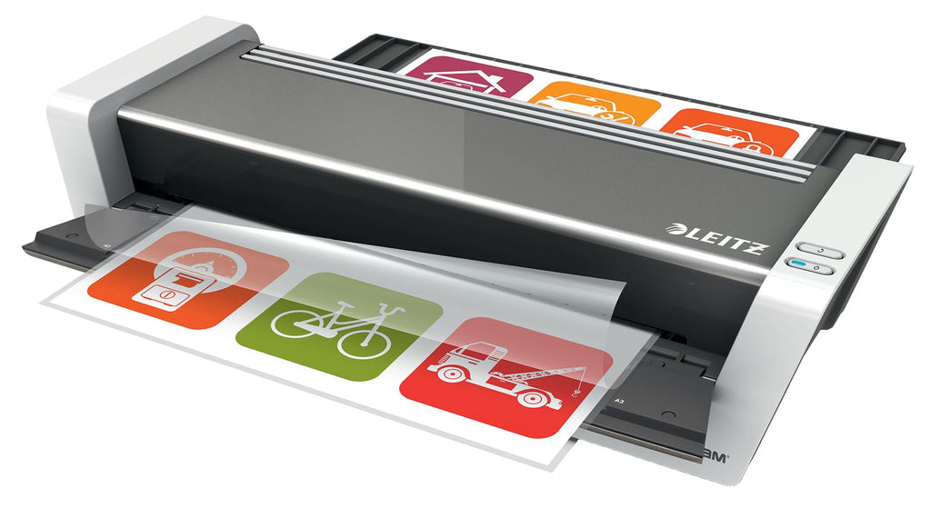 Leitz A3 Laminiergerät Touch 2, Vollautomatisches High Speed Premium Laminiergerät für Büro und Schule, Für 80 bis 250 mic Laminierfolien, Inkl. Laminierhüllen Starterkit, iLam, 74744000