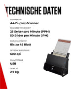 Canon DR-C225 II - imageFORMULA Dokumentenscanner (Duplex, Einzug, Farbe, 600dpi, 25 Seiten/Min, PDF OCR, kompakt, schwarz)