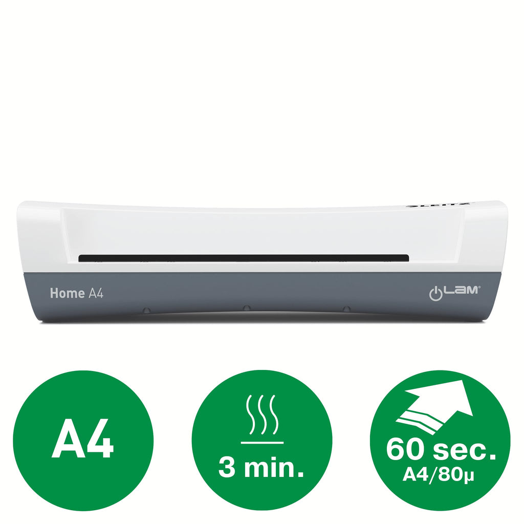 Leitz Set iLAM Home A4 Laminiergerät + Heißlaminierfolien A4 80 mic im 100er Pack, Laminiergerät für 75 bis 125 mic Laminierfolien, 3 Min. Aufwärmzeit, Weiß, Ideal für Home Office & Schule, 74200000