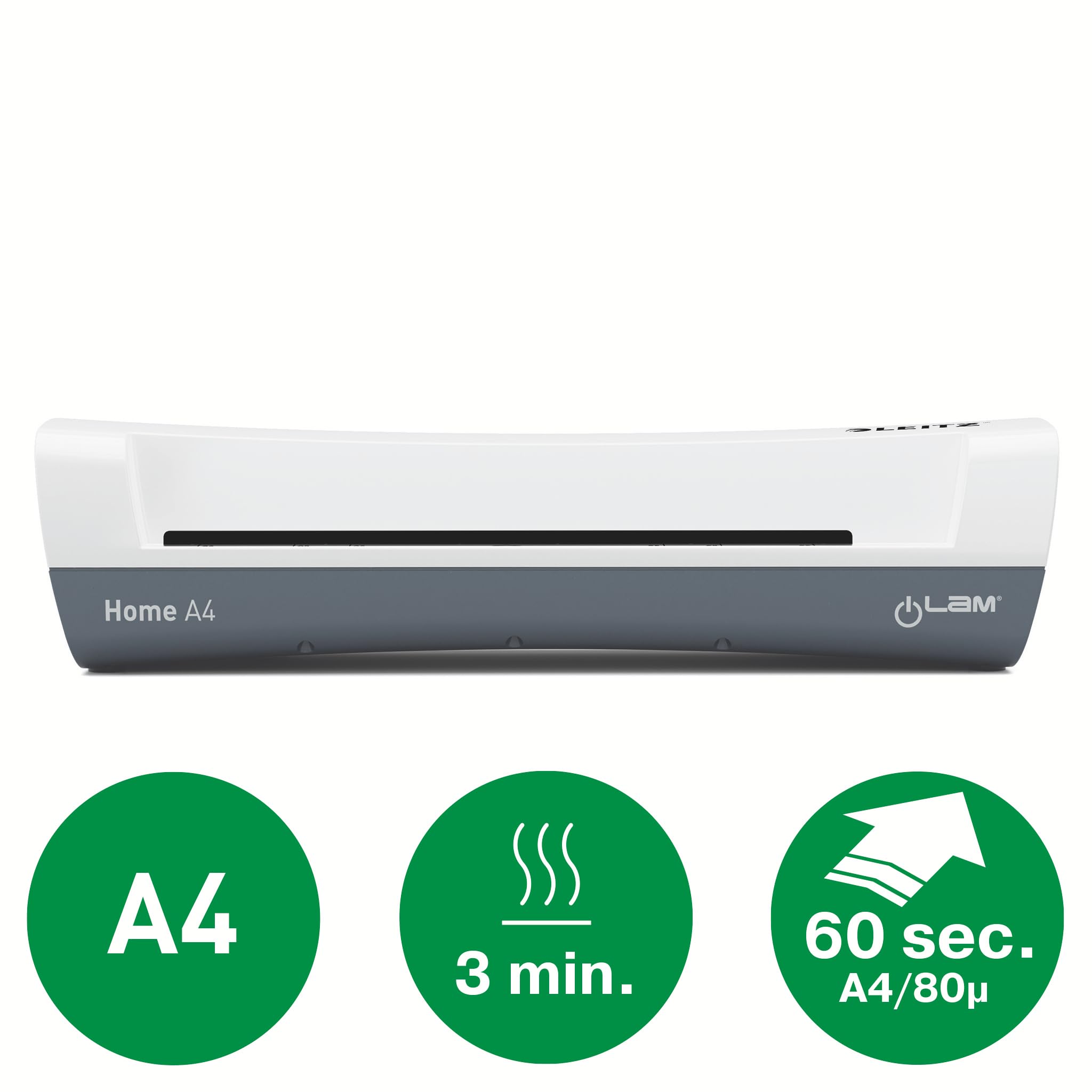 Leitz Set iLAM Home A4 Laminiergerät + Heißlaminierfolien A4 80 mic im 100er Pack, Laminiergerät für 75 bis 125 mic Laminierfolien, 3 Min. Aufwärmzeit, Weiß, Ideal für Home Office & Schule, 74200000