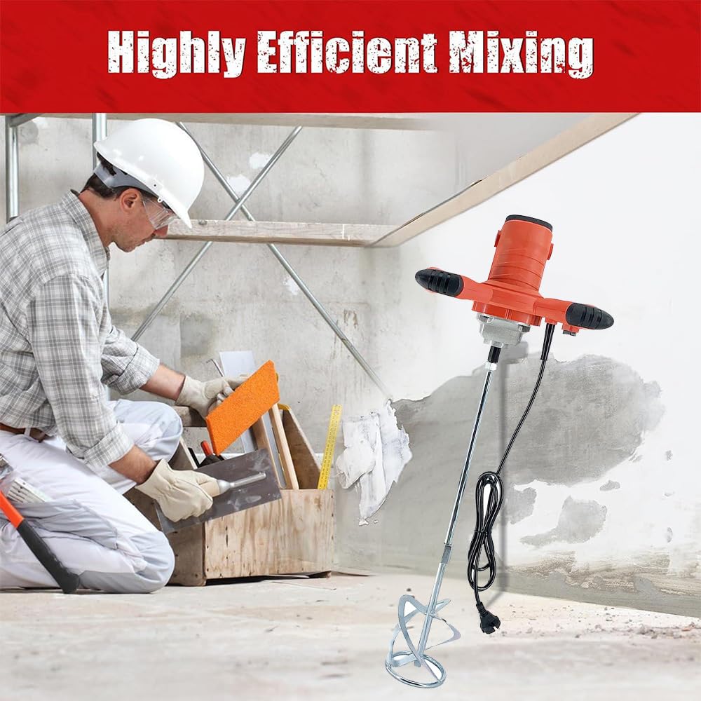 TABODD 2100W Rührwerk Mörtelrührer 220V, 800R/min 6 Stufen Handrührgeräte Mischer Rührer Rührgerät Mörtelrührer Betonrührer Mörtel Betonrührer, Rot
