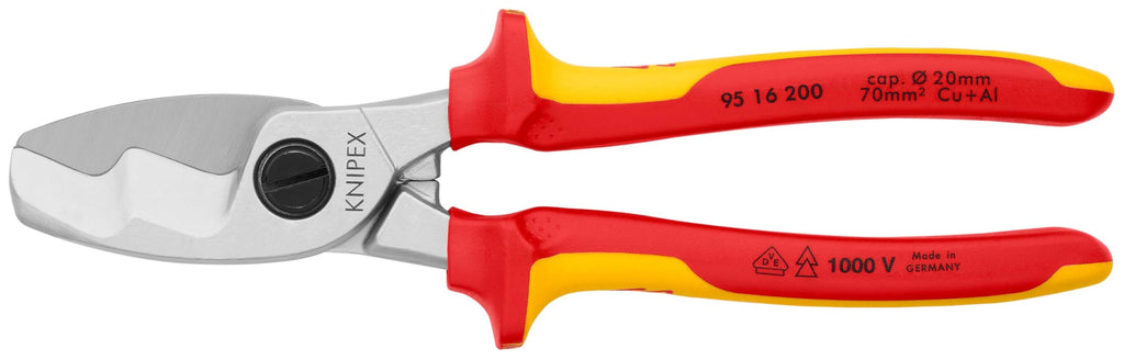 KNIPEX Kabelschere mit Doppelschneide verchromt isoliert mit Mehrkomponenten-Hüllen, VDE-geprüft 200 mm, 95 16 200