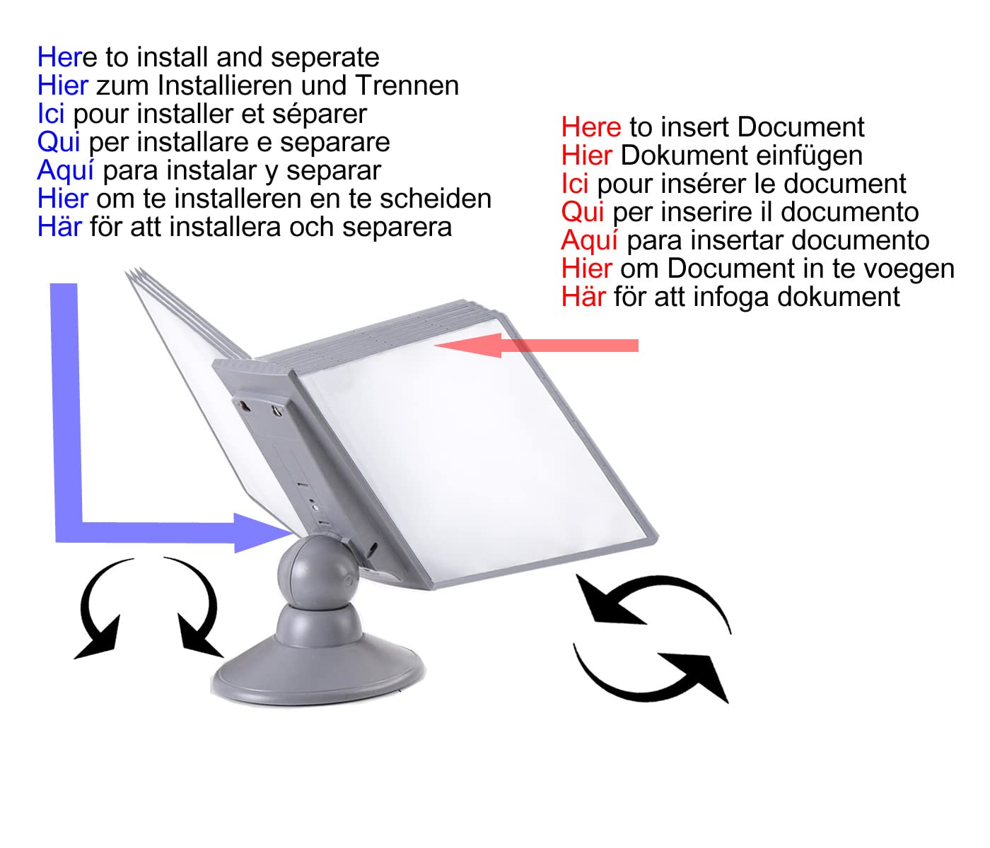 TUKA-i-AKUT Tisch-Sichttafel Aufsteller 360° Drehbar und Neigungswinkel Verstellbar, 10 Sichttafeln DIN A4 Desktop Sichttafel System, Sichttafel - Tischständer mit 10 Klapprahmen, Grau, TKD8221 Grey
