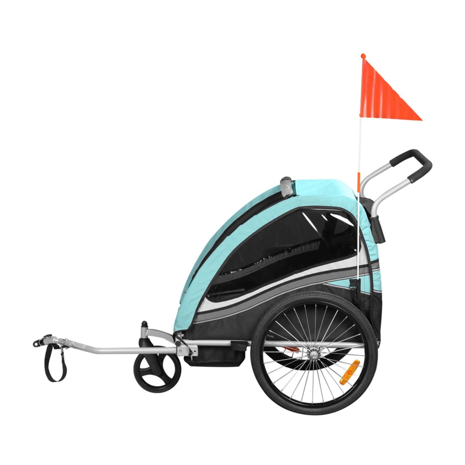 SAMAX Fahrradanhänger Jogger 2in1 360° drehbar Kinderanhänger Kinderfahrradanhänger Transportwagen vollgefederte Hinterachse für 2 Kinder in Türkis - Black Edition