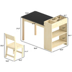 Puecrof Kinder Kreativtisch mit Stuhl aus Massivholz – Multifunktioneller Lern- & Spieltisch mit Stauraum für Kleinkinder ab 12 Monaten | Maltisch für Zuhause mit ergonomischem Kinderstuhl