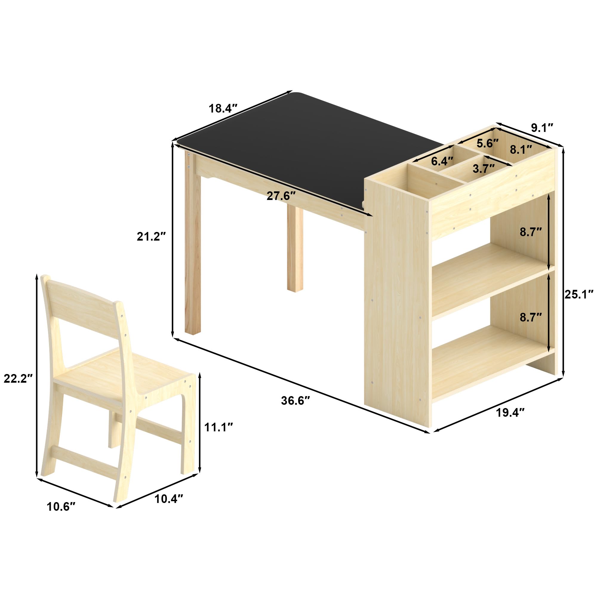 Puecrof Kinder Kreativtisch mit Stuhl aus Massivholz – Multifunktioneller Lern- & Spieltisch mit Stauraum für Kleinkinder ab 12 Monaten | Maltisch für Zuhause mit ergonomischem Kinderstuhl