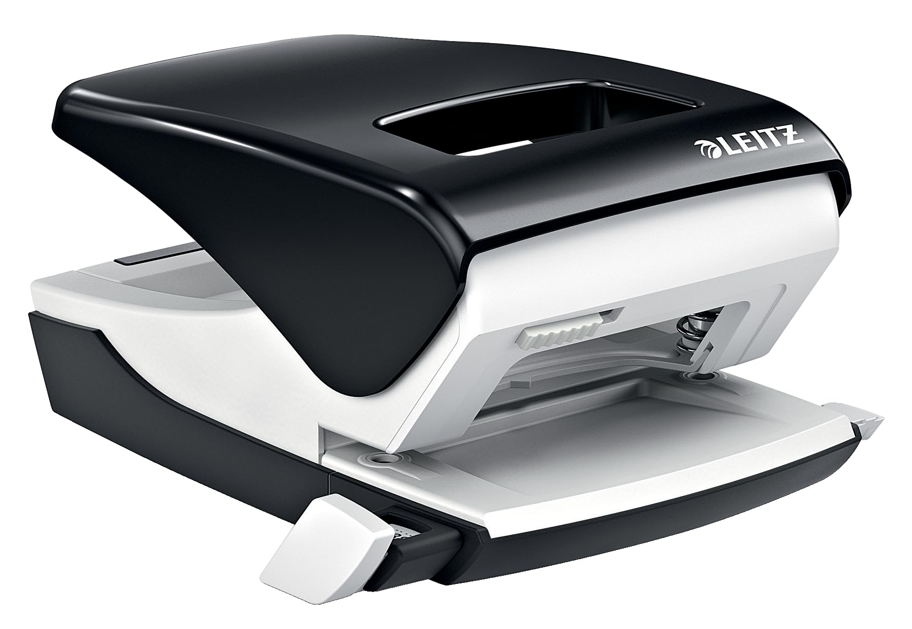 Leitz Starker Büro Locher aus Metall, Für 40 Blatt, Anschlagschiene mit Formatangaben, Ergonomisches Design, schwarz, 51380095
