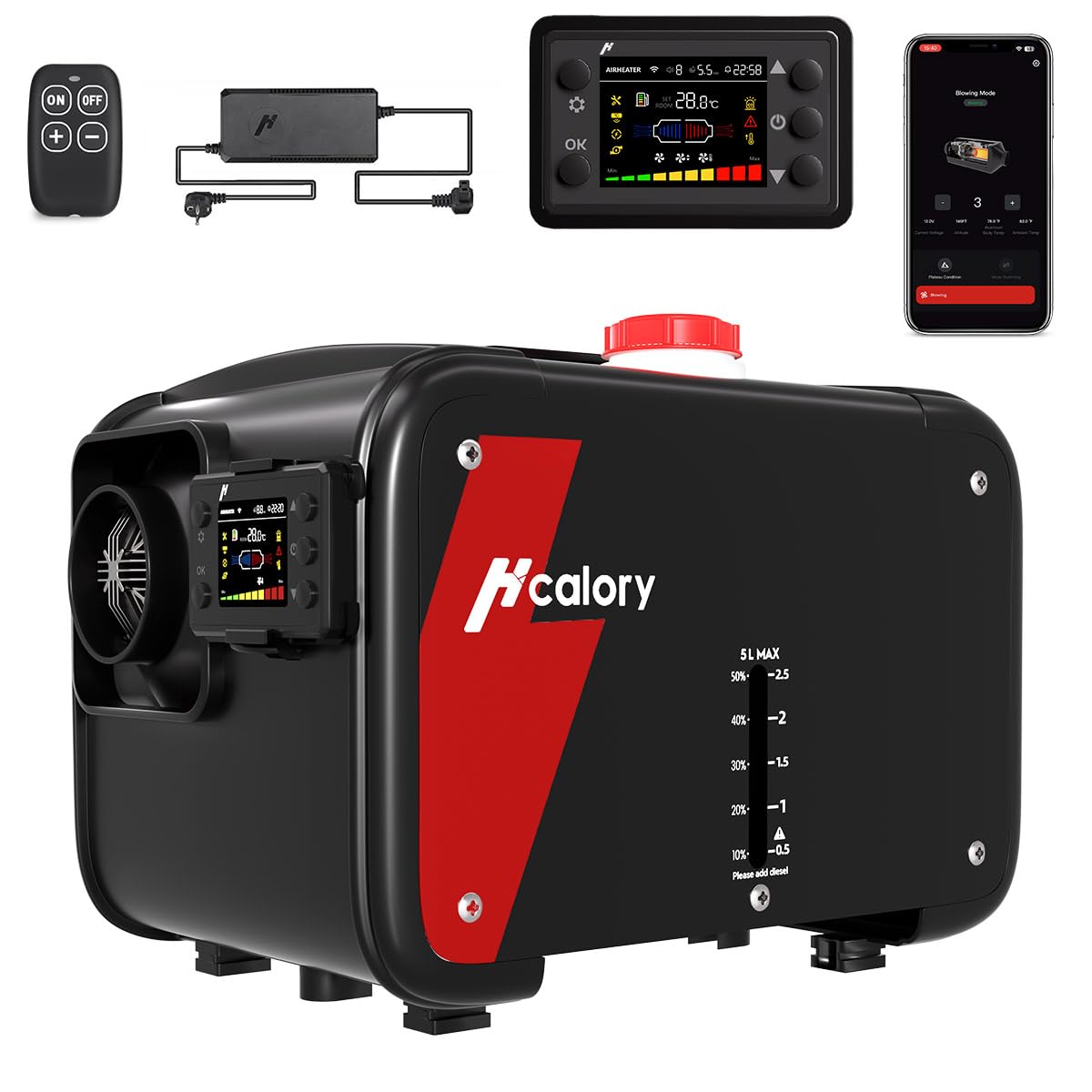8kW Luft Dieselheizung, 12V/24V DC & 240V AC Diesel Standheizung 0,12–0,45 L/h mit APP & Adapter, 18% höhere Verbrennungseffizienz,10-Stufen-Temperaturregelung, Automatik-Start-Stopp für Auto,LKW,2025