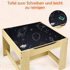 GOPLUS 3tlg. Kindersitzgruppe, 1 Kindertisch mit 2 Stühle, Kindermöbel Set aus Holz, Kindertischgruppe Indoor mit Stauraum, Maltisch für Kleinkind Mädchen Jungen
