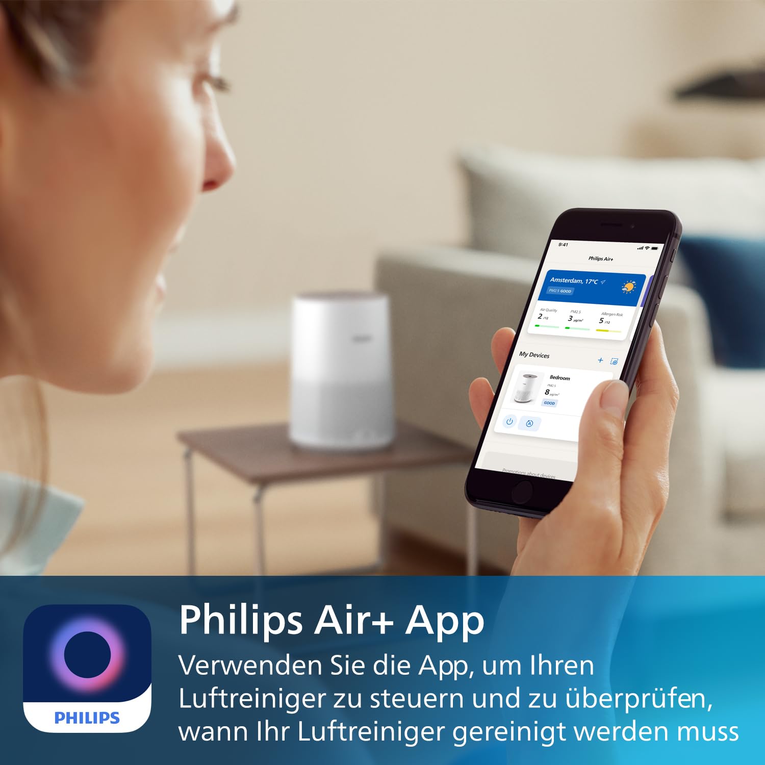 Philips Luftreiniger 600 Serie, Ultraleise und energieeffizient Für Allergiker, HEPA-Filter entfernt 99,97% der Schadstoffe, Für Räume bis zu 44m², App-gesteuert, Weiß (AC0650/10)