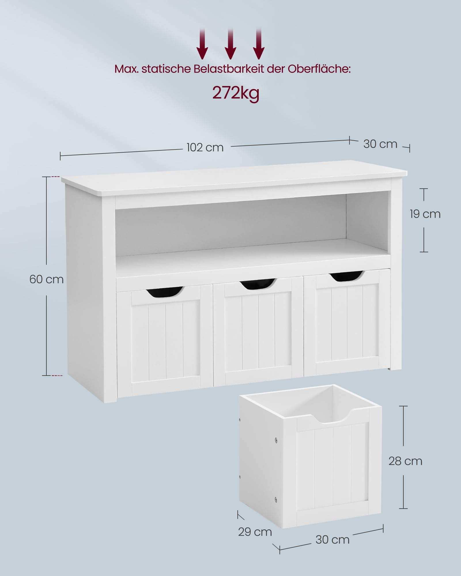 VASAGLE Kinderregal, Spielzeugaufbewahrung für Kinder, Aufbewahrungsschrank, Spielzeugschrank, Aufbewahrungsbox mit Rollen, Spielzeugregal, für Kinderzimmer, 30 x 102 x 60 cm, weiß LHS380W01