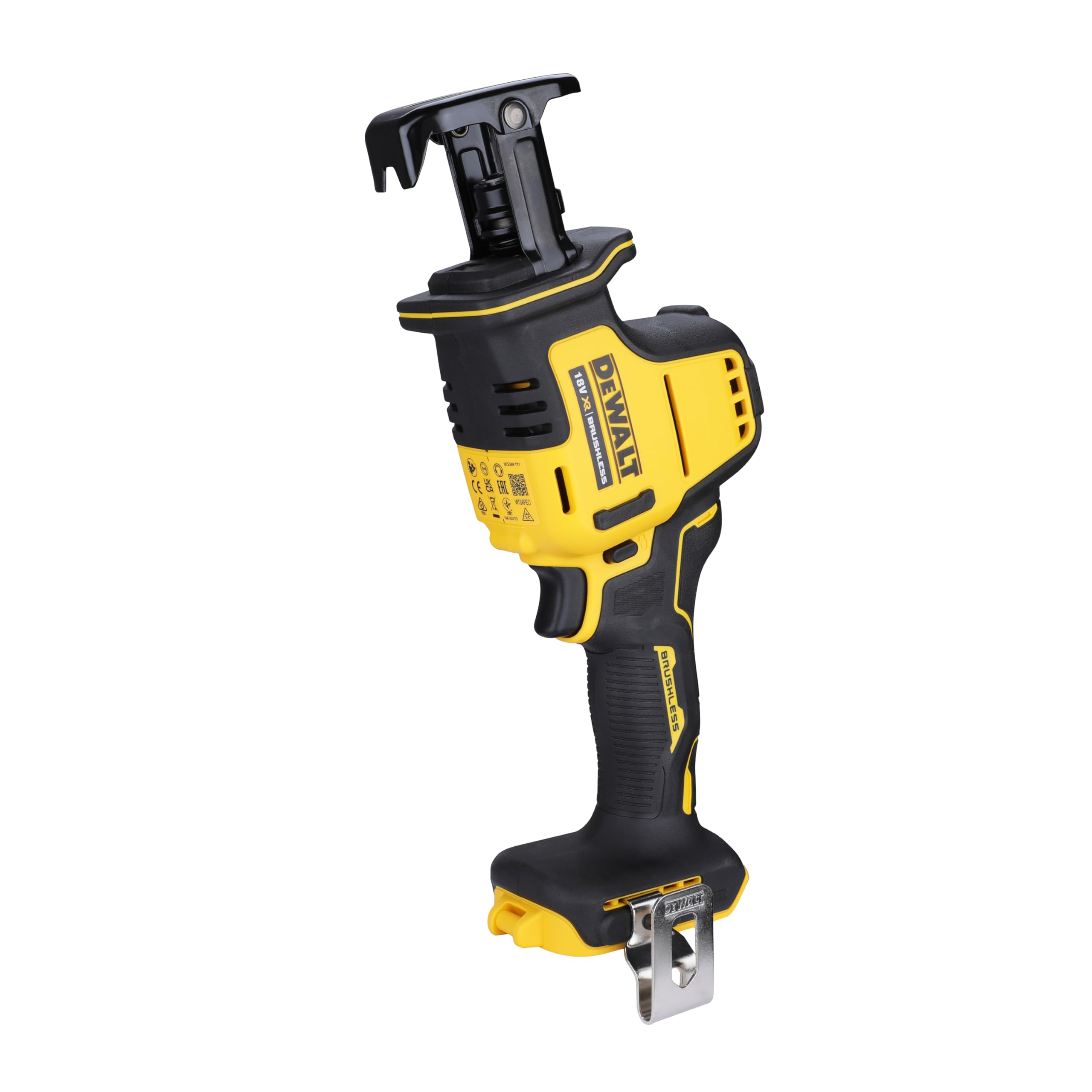DEWALT 18 Volt Akku-Kompakt-Säbelsäge(bürstenloser Motor, sehr kompakte Abmessungen, werkzeugloser Sägeblattwechsel, schwenkbarer Sägeschuh, Lieferung ohne Akku und Ladegerät), DCS369N-XJ