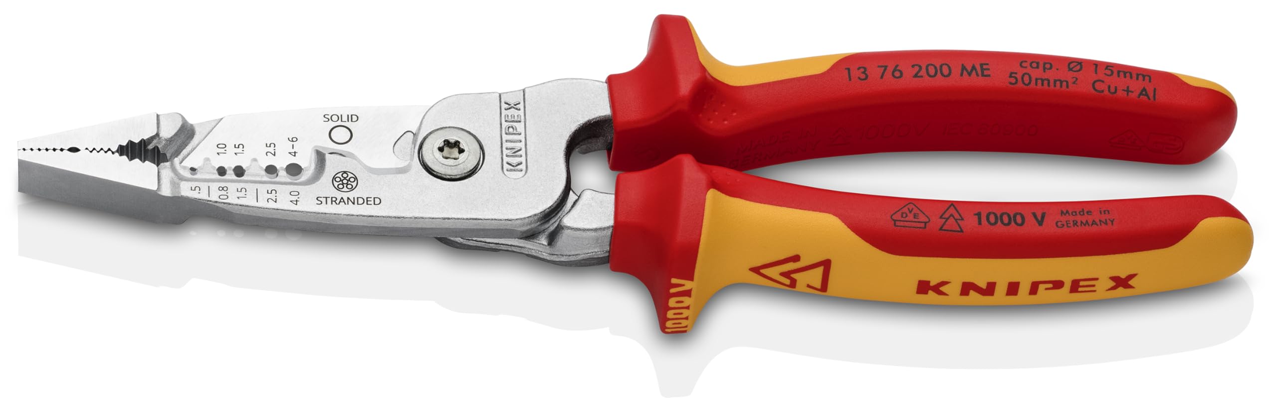 KNIPEX Multifunktions-Elektrikerzange metrisches Modell verchromt isoliert mit Mehrkomponenten-Hüllen, VDE-geprüft 200 mm, 13 76 200 ME