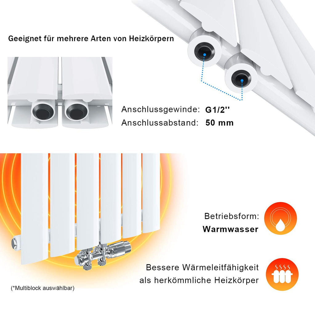 ELEGANT Design Flach Heizkörper 1600 x 539 mm Weiß Badheizkörper Doppellagig Heizkoerper Vertikal Paneelheizkörper